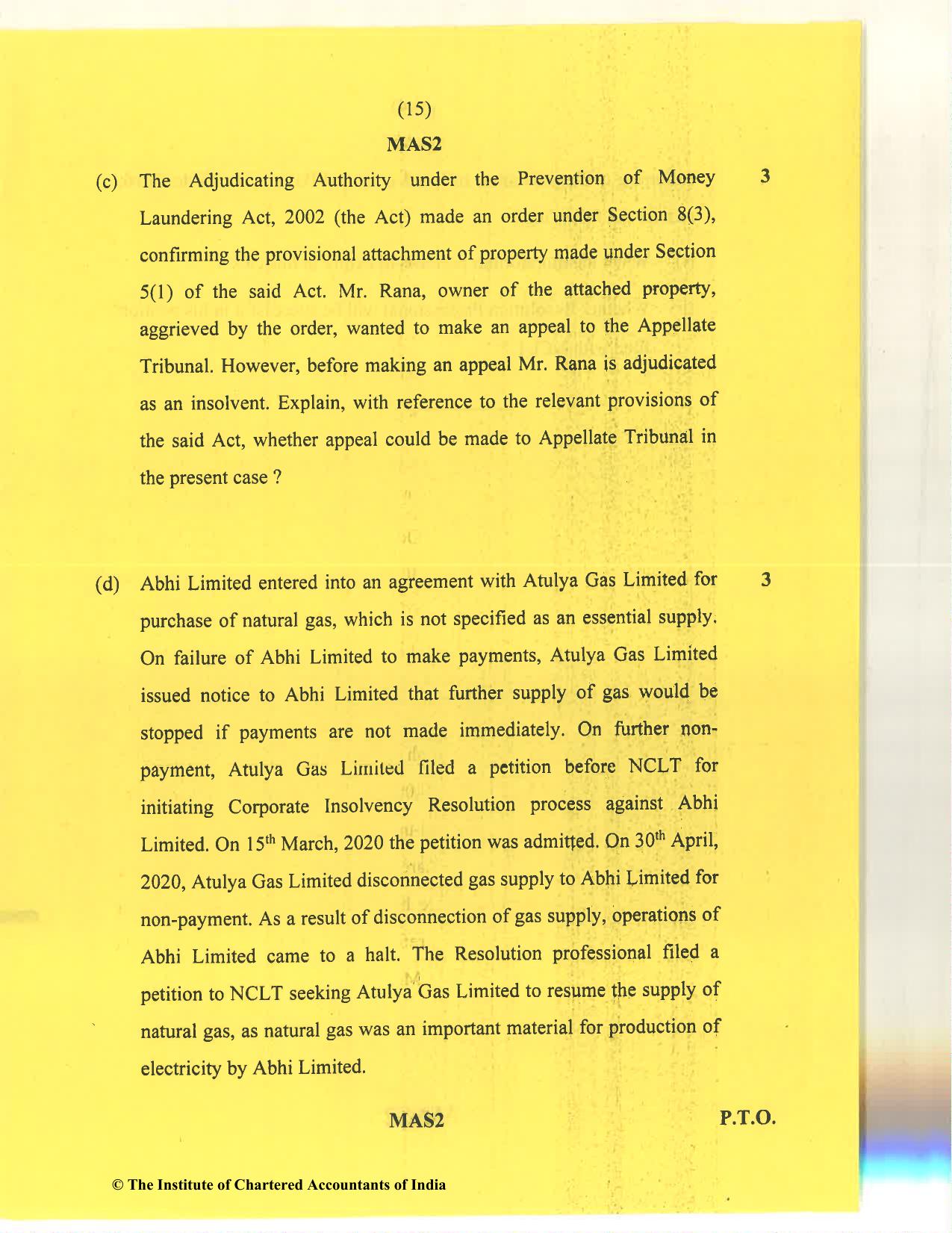 CA Final Nov 2020 Question Paper - Paper 4 – Corporate & Economic Laws - Page 15