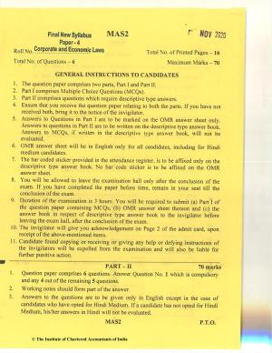 CA Final Nov 2020 Question Paper - Paper 4 – Corporate & Economic Laws