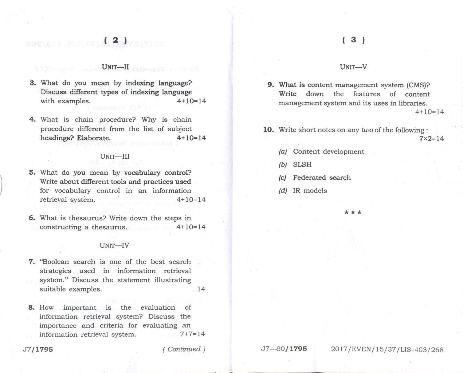 Assam University MLiSc (403) May-2017 Question Paper - Page 2