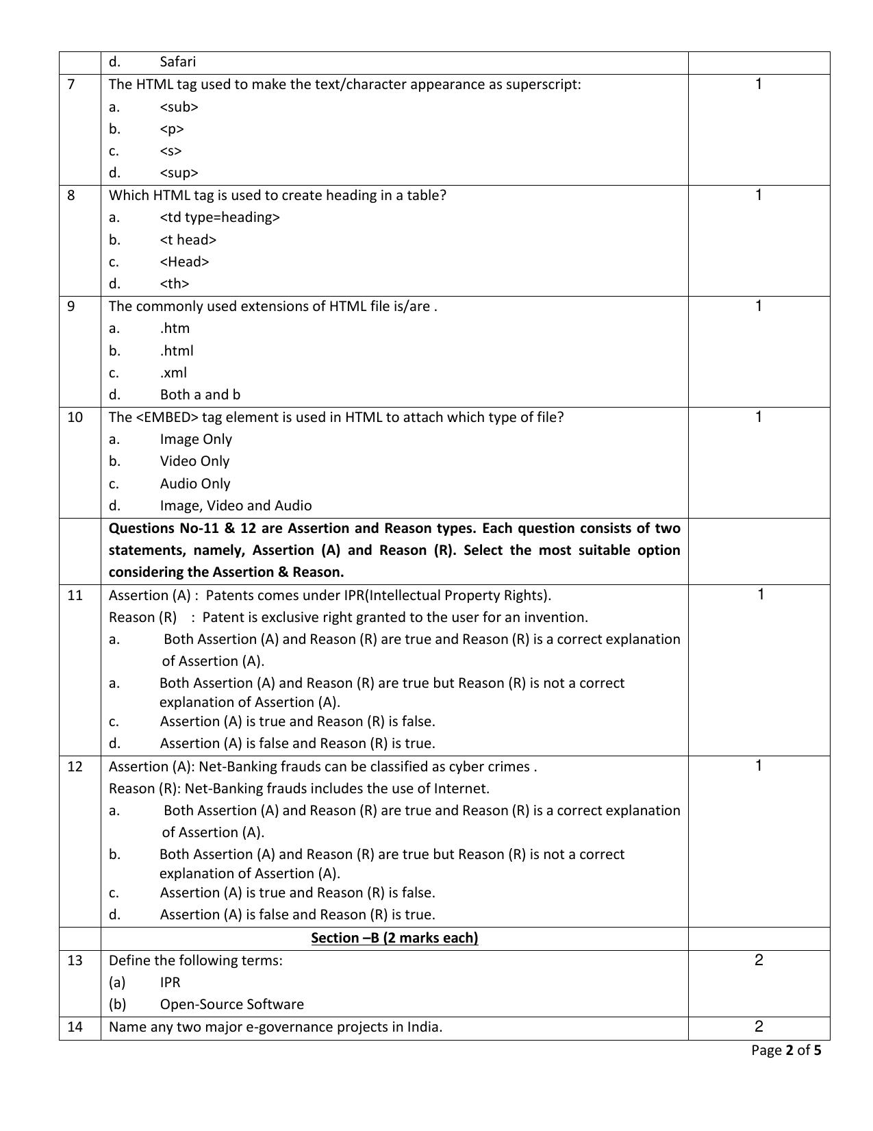 CBSE Class 10 Computer Applications Set 1 Practice Questions 2023-24 - Page 2