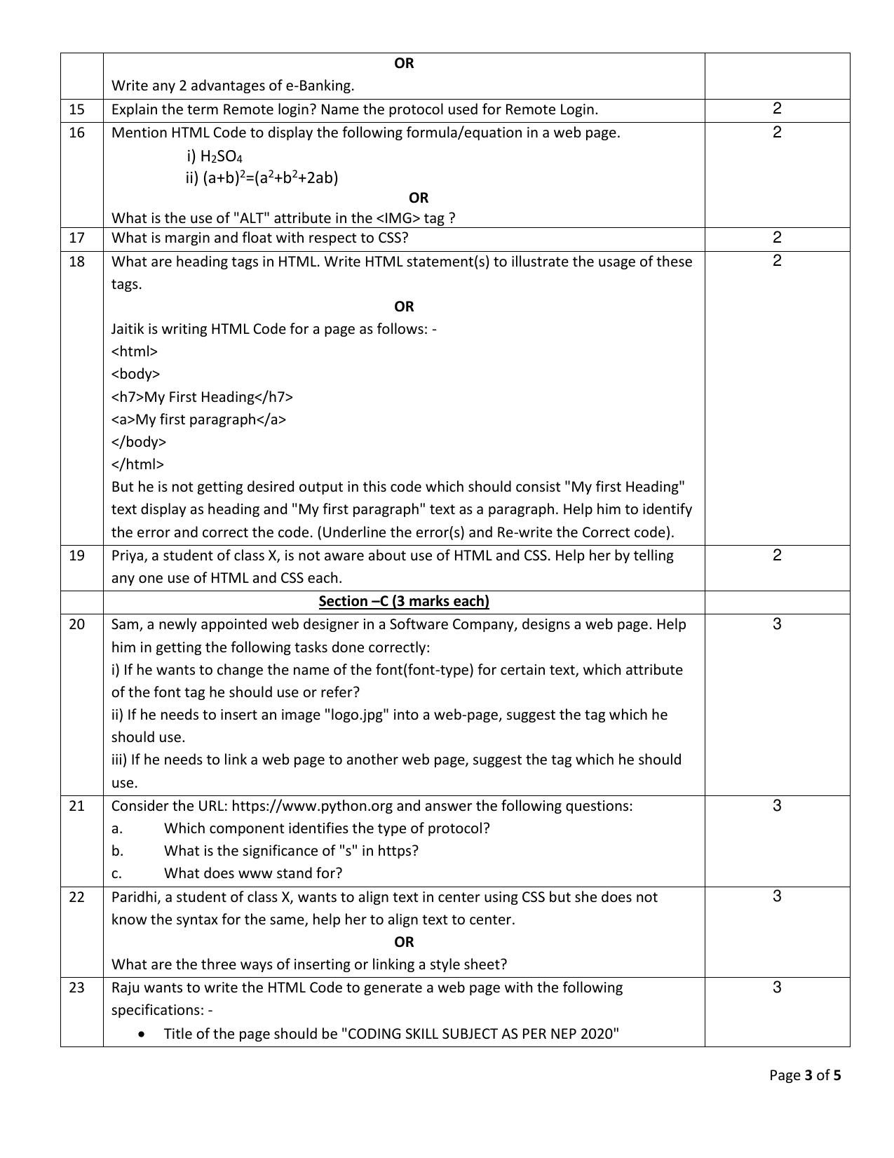 CBSE Class 10 Computer Applications Set 1 Practice Questions 2023-24 - Page 3