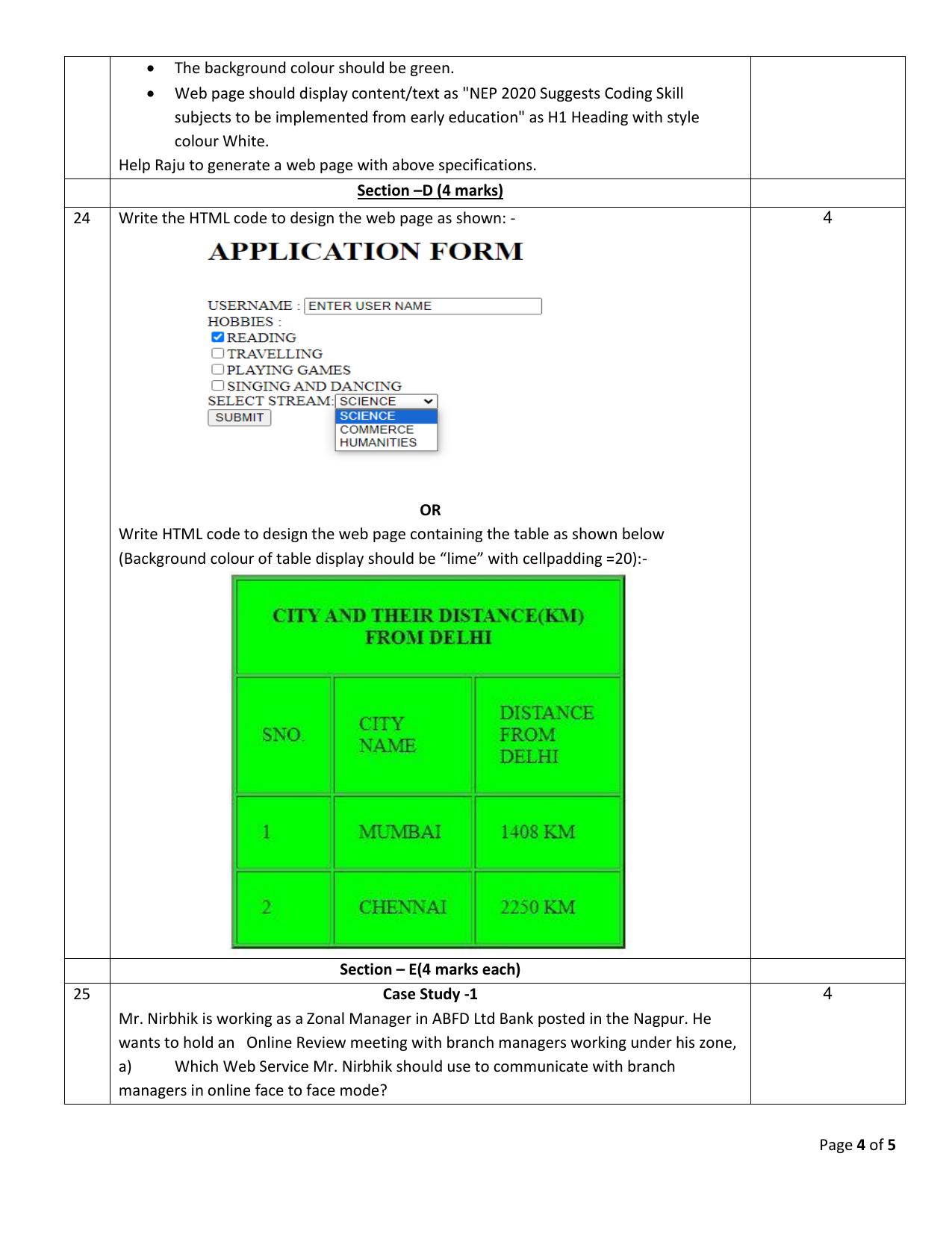CBSE Class 10 Computer Applications Set 1 Practice Questions 2023-24 - Page 4