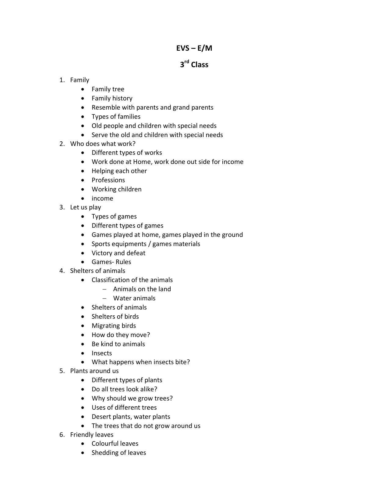 Telangana Board EVS (Classes III to V)	 Syllabus - English Medium - Page 1