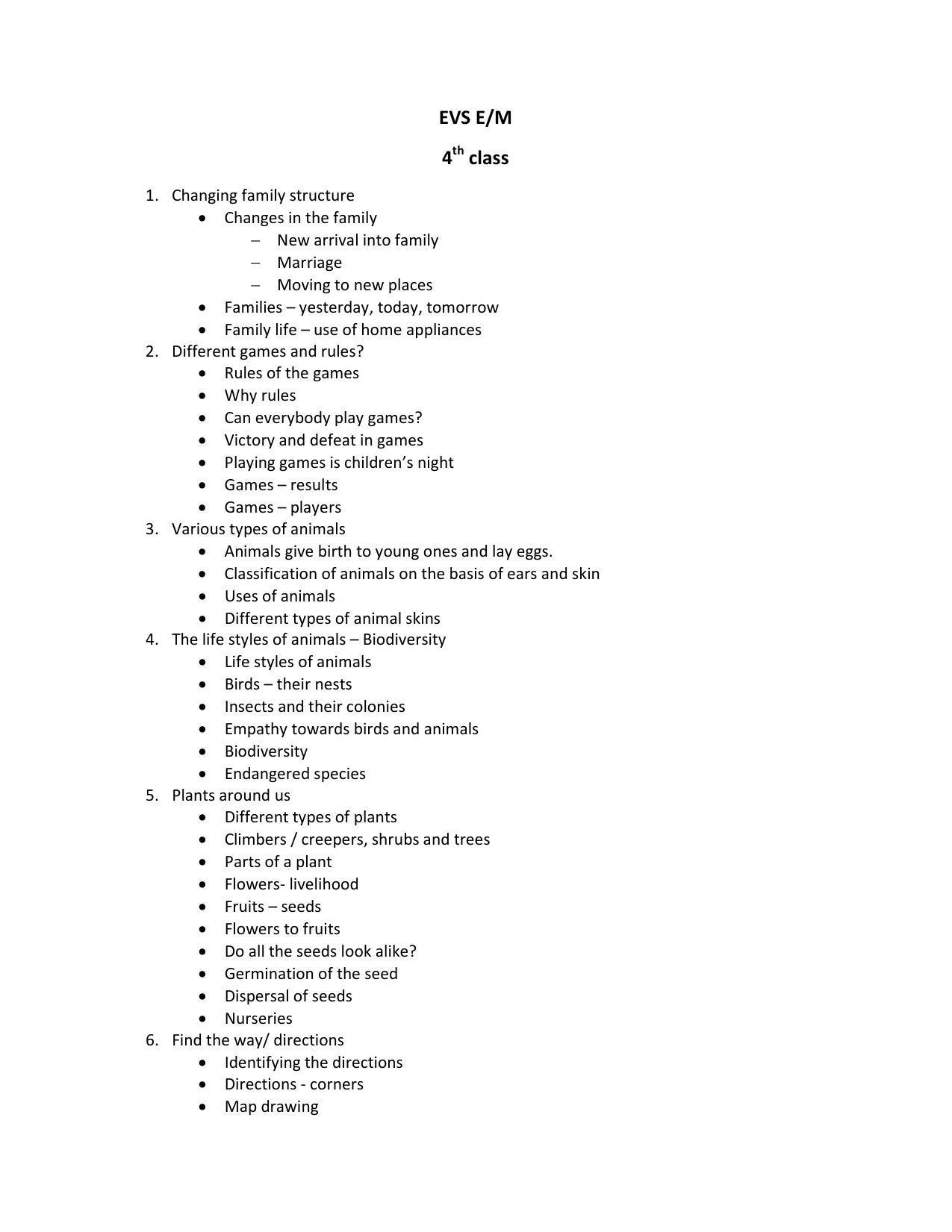 Telangana Board EVS (Classes III to V)	 Syllabus - English Medium - Page 4