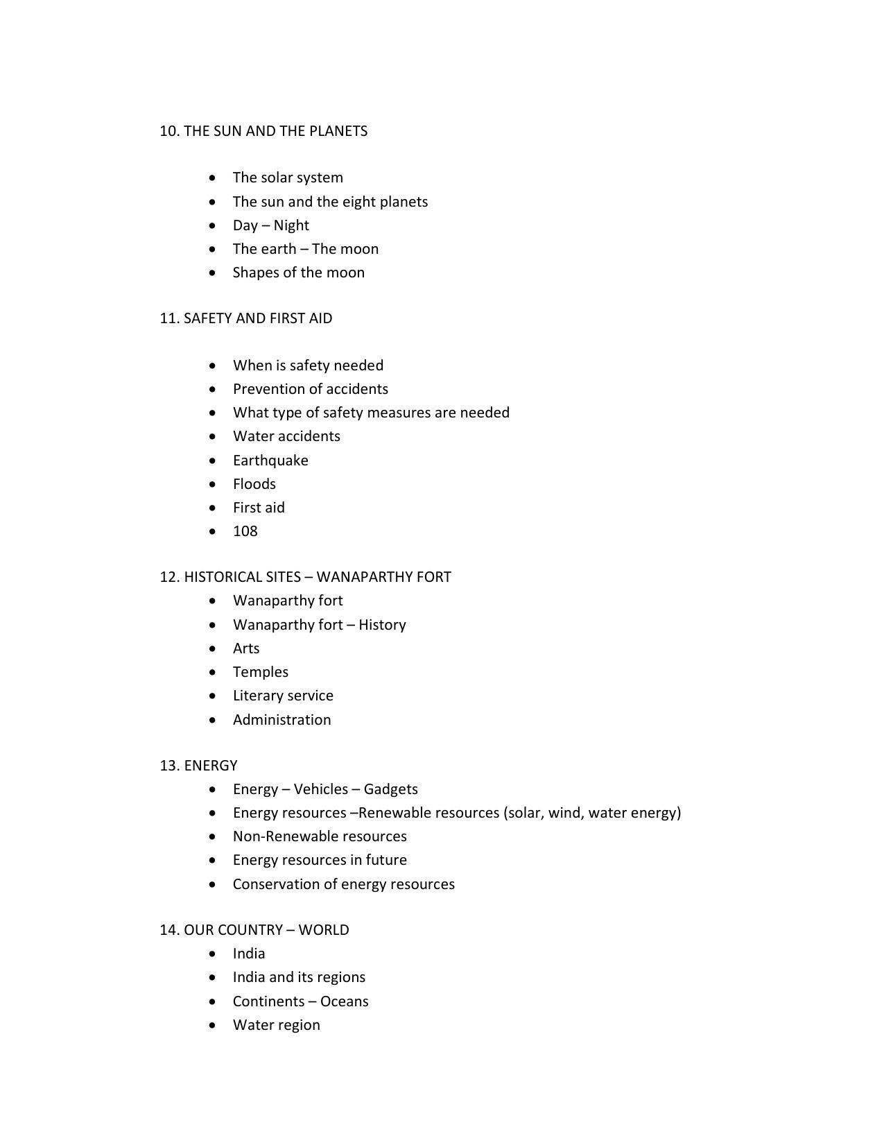 Telangana Board EVS (Classes III to V)	 Syllabus - English Medium - Page 9