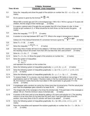 CBSE Worksheets for Class 11 Mathematics Linear Inequalities Assignment 1