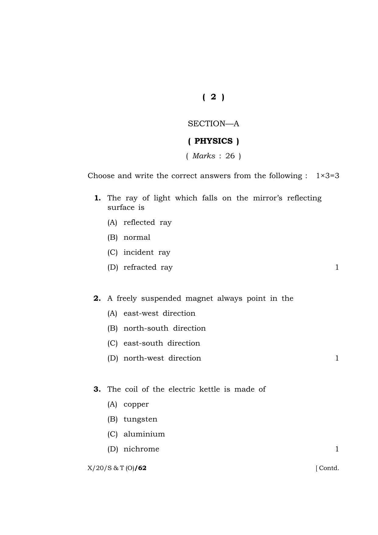 Meghalaya Board (MBOSE) Class 10 SCIENCE AND TECHNOLOGY ( Old Course ) 2020 Question Paper - Page 2