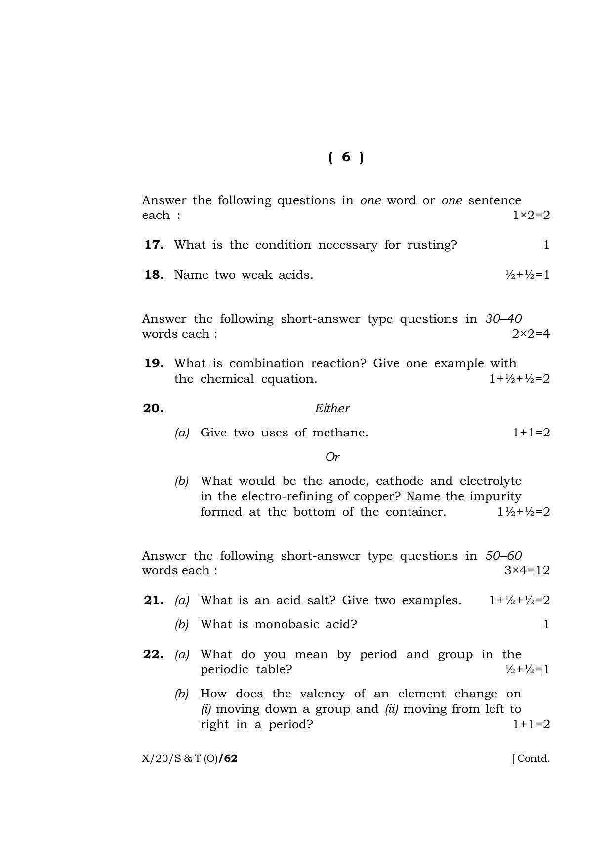 Meghalaya Board (MBOSE) Class 10 SCIENCE AND TECHNOLOGY ( Old Course ) 2020 Question Paper - Page 6