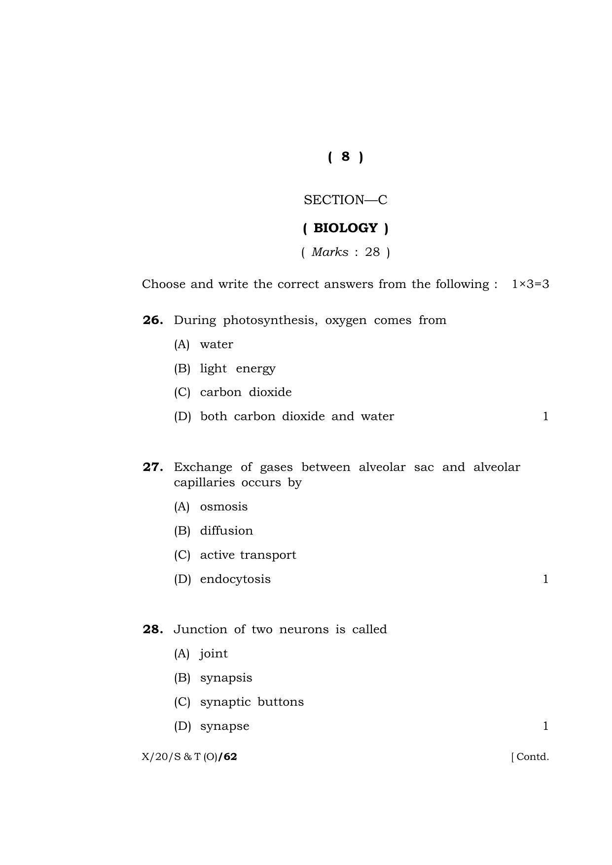 Meghalaya Board (MBOSE) Class 10 SCIENCE AND TECHNOLOGY ( Old Course ) 2020 Question Paper - Page 8
