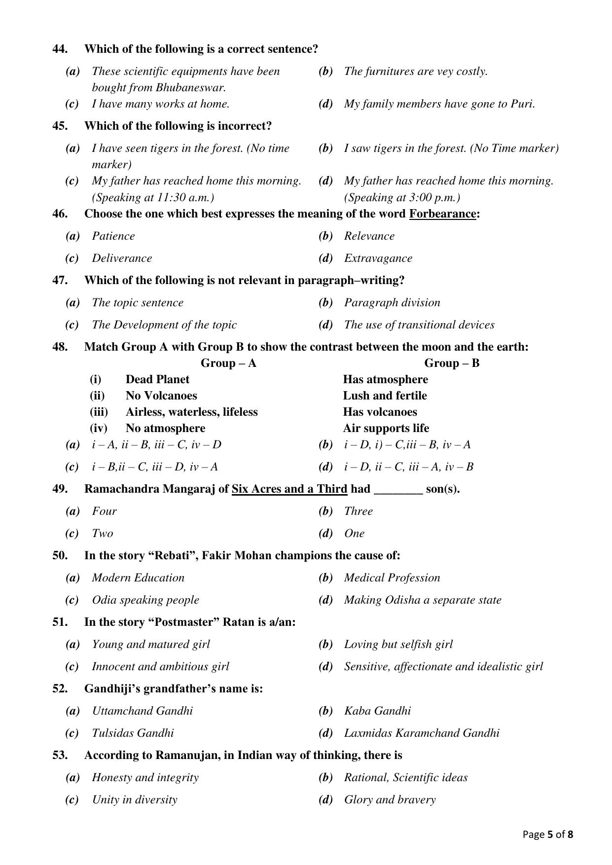 Odisha CPET 2021 ENGLISH Question Paper - Page 5