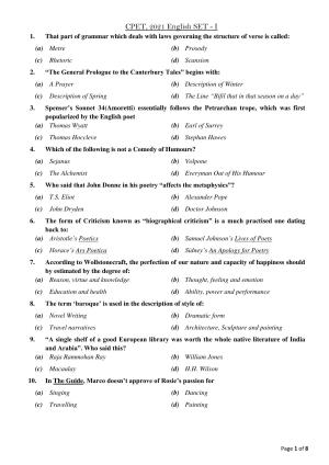 Odisha CPET 2021 ENGLISH Question Paper
