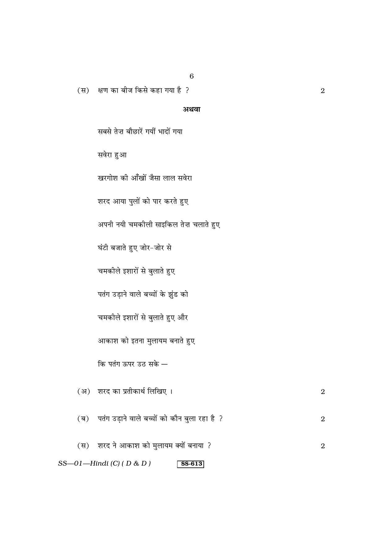 Class 12 2013 Hindi (D & D) RBSE Question Paper - Page 6