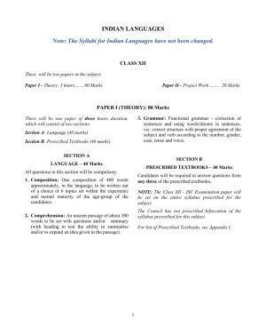 ISC Class 12 Indian Languages Syllabus