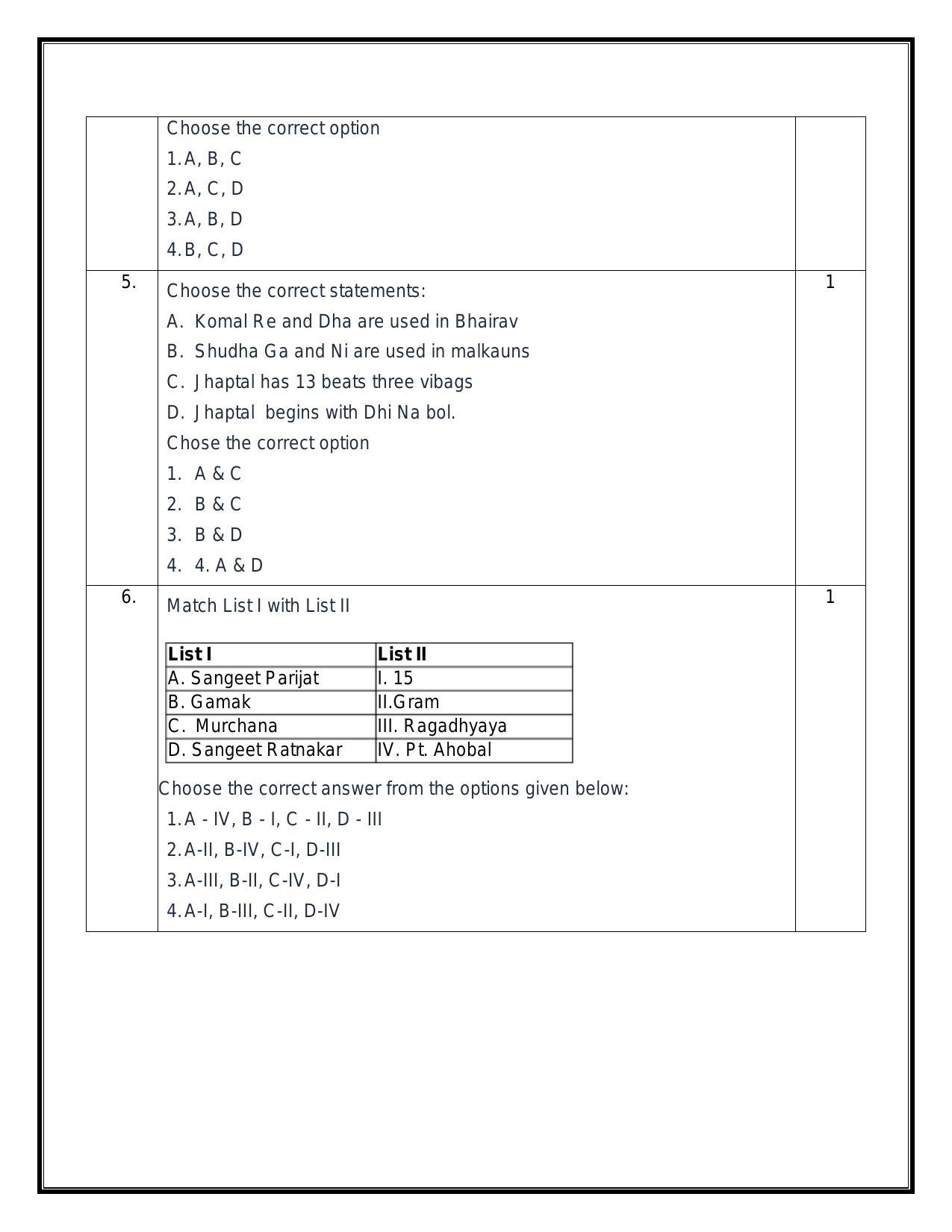CBSE Class 12 Hindustani Music (Melodic) Sample Paper 2024 - Page 2