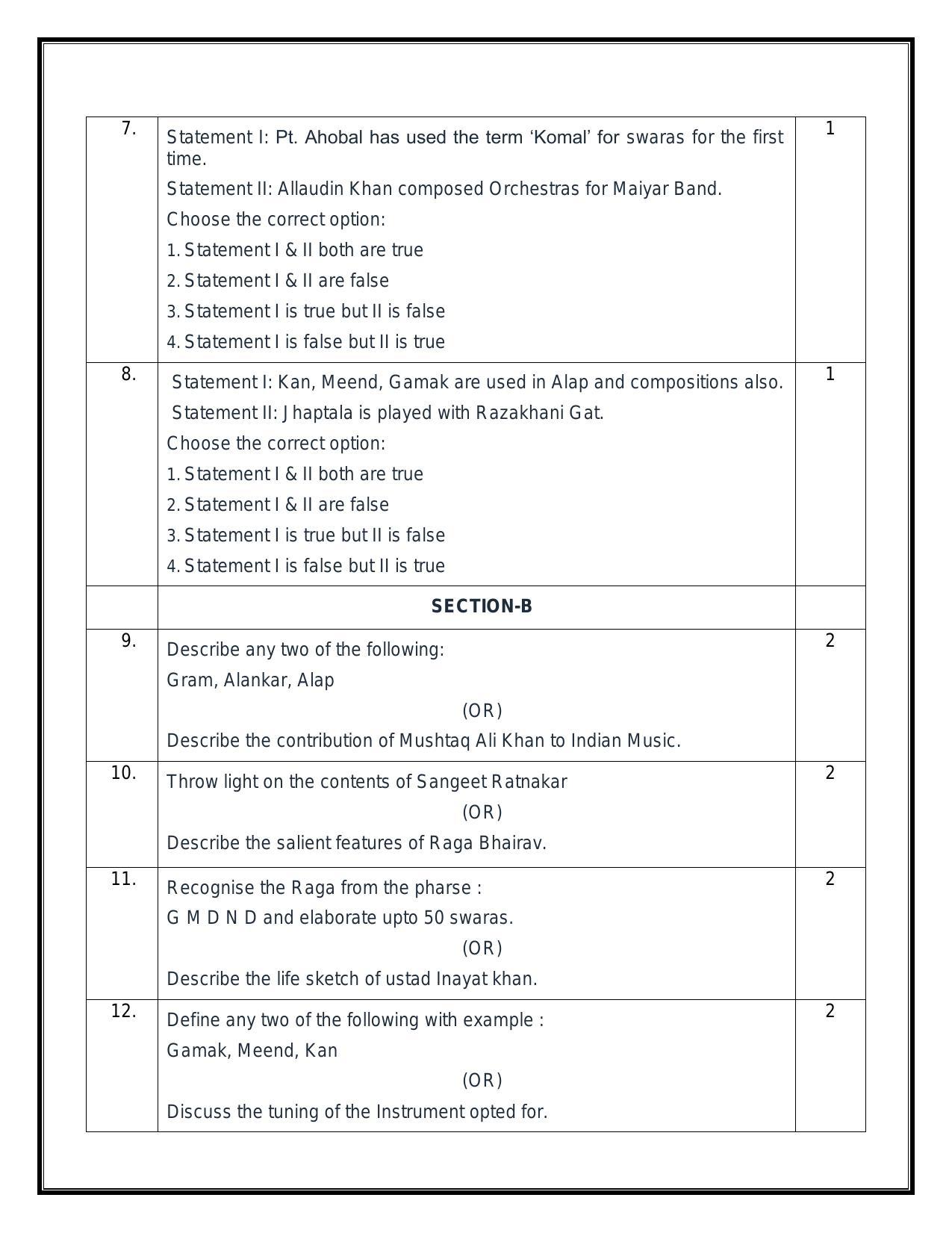 CBSE Class 12 Hindustani Music (Melodic) Sample Paper 2024 - Page 3
