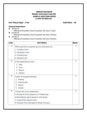 CBSE Class 12 Hindustani Music (Melodic) Sample Paper 2024