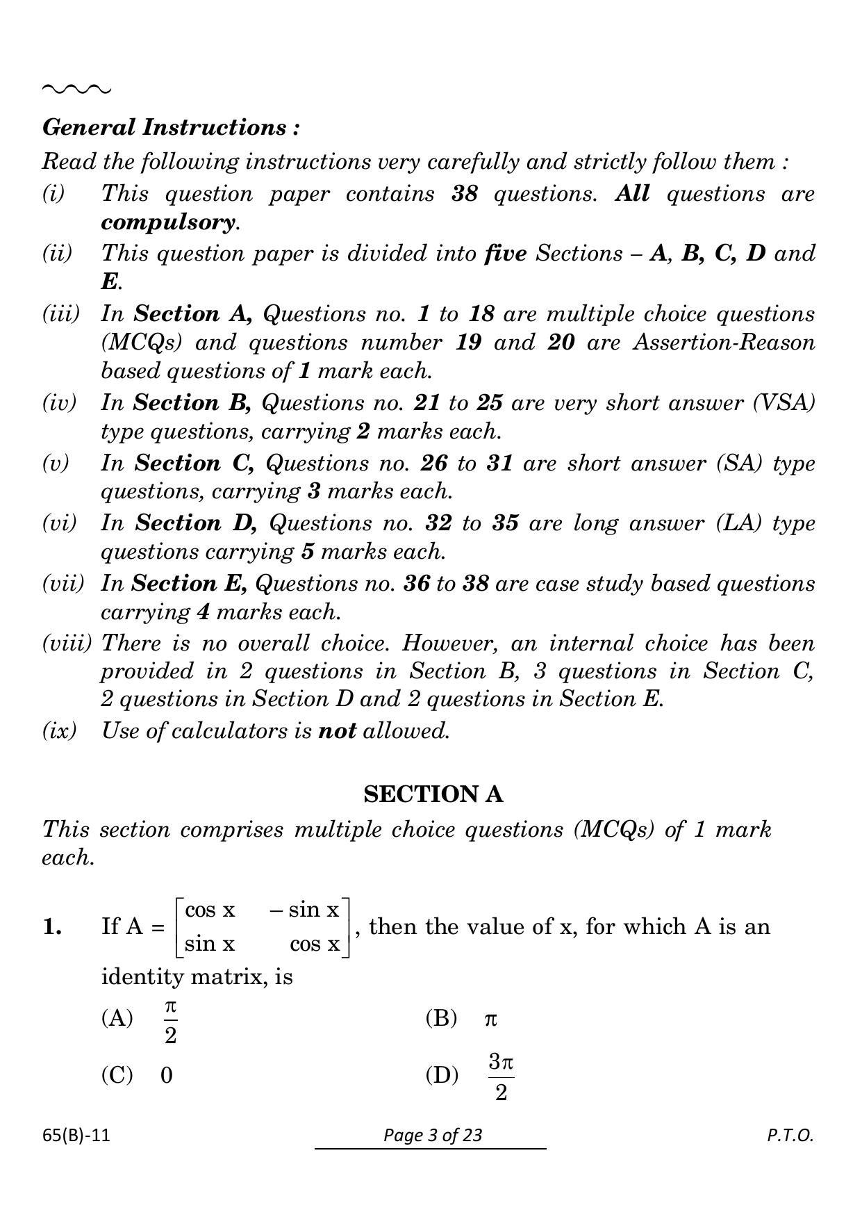 CBSE Class 12 65 (B) Mathematics 2024 Question Paper - Page 3