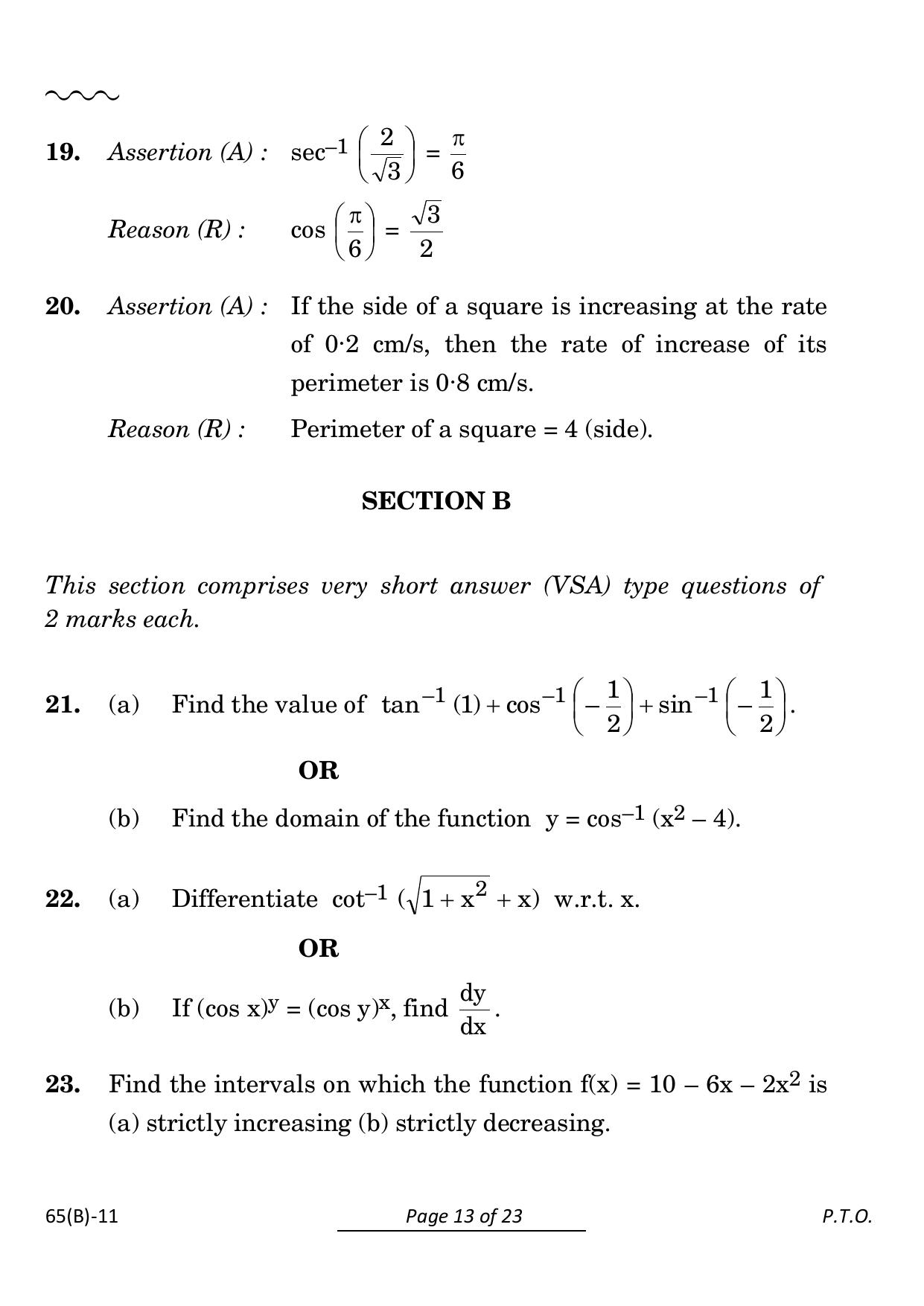 CBSE Class 12 65 (B) Mathematics 2024 Question Paper - Page 13