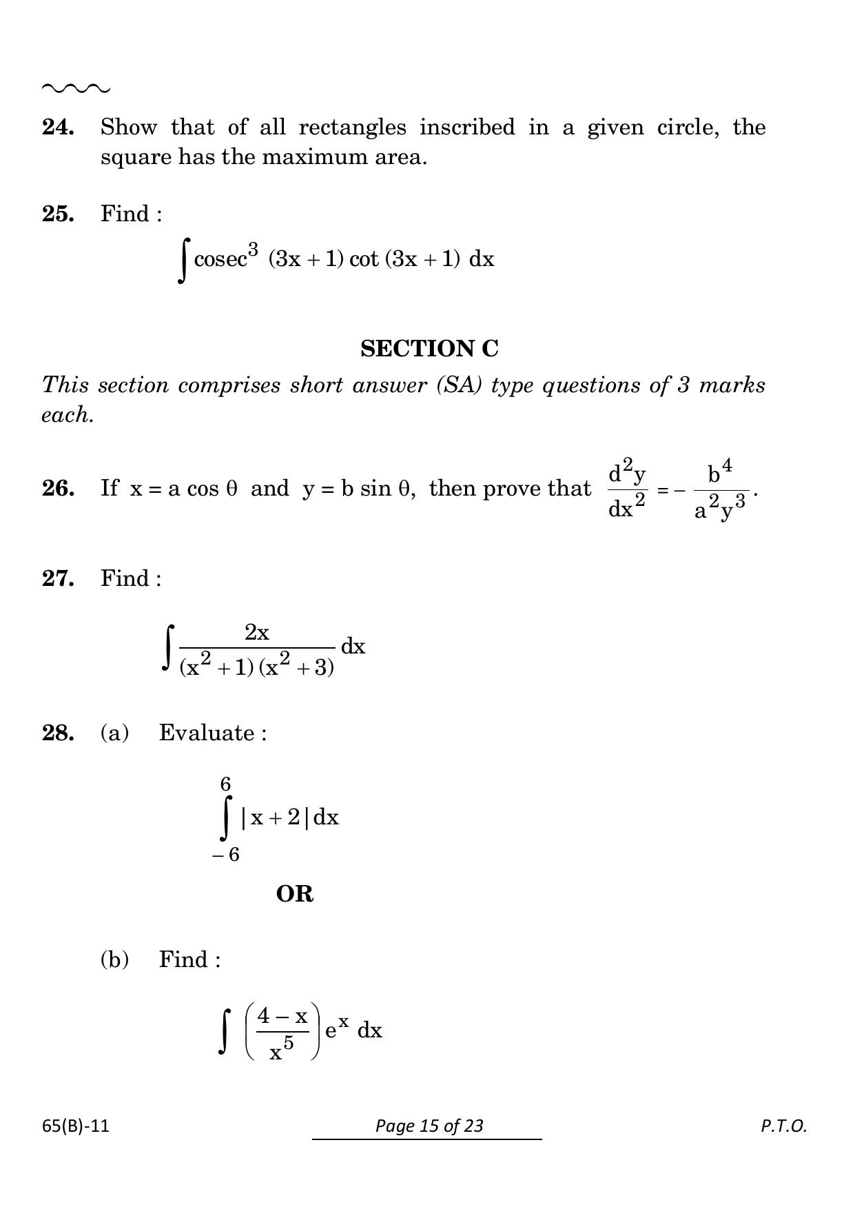 CBSE Class 12 65 (B) Mathematics 2024 Question Paper - Page 15