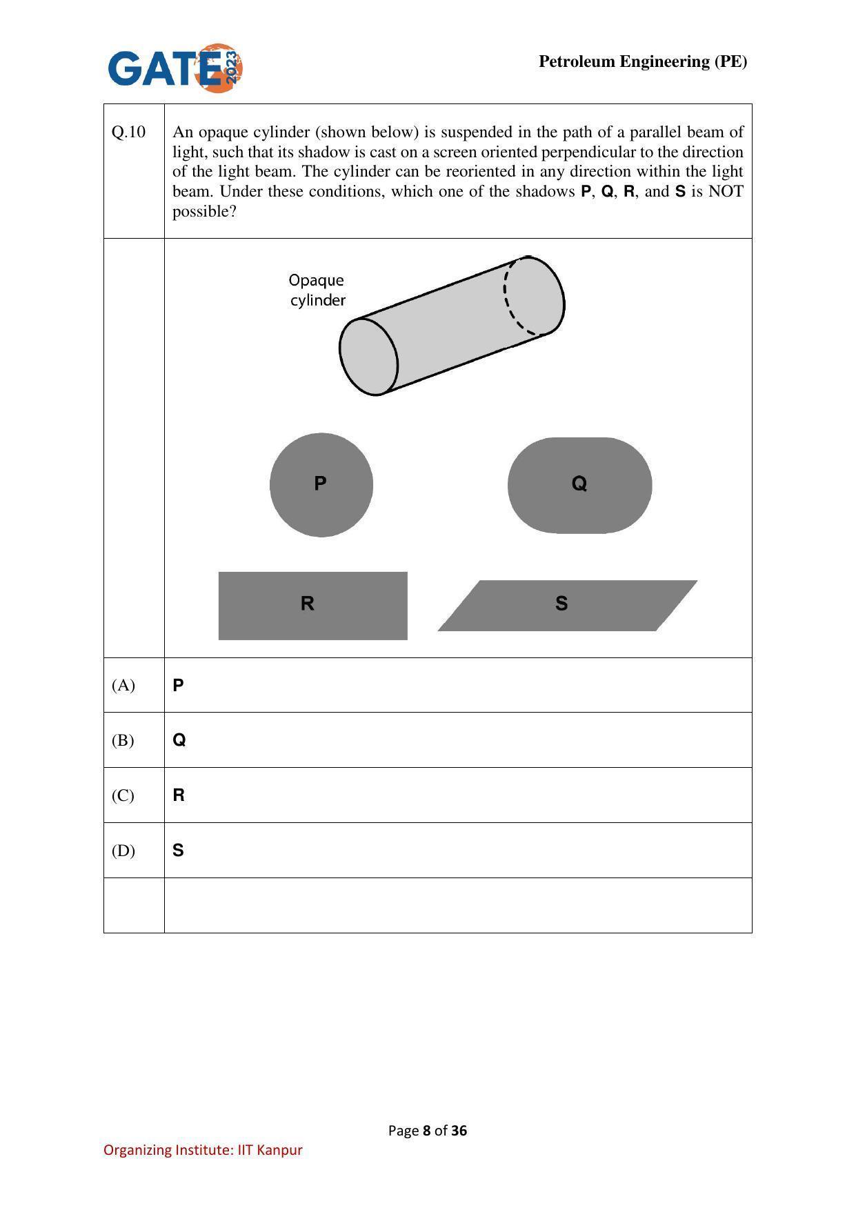 GATE 2023 Petroleum Engineering (PE) Question Paper - Page 8
