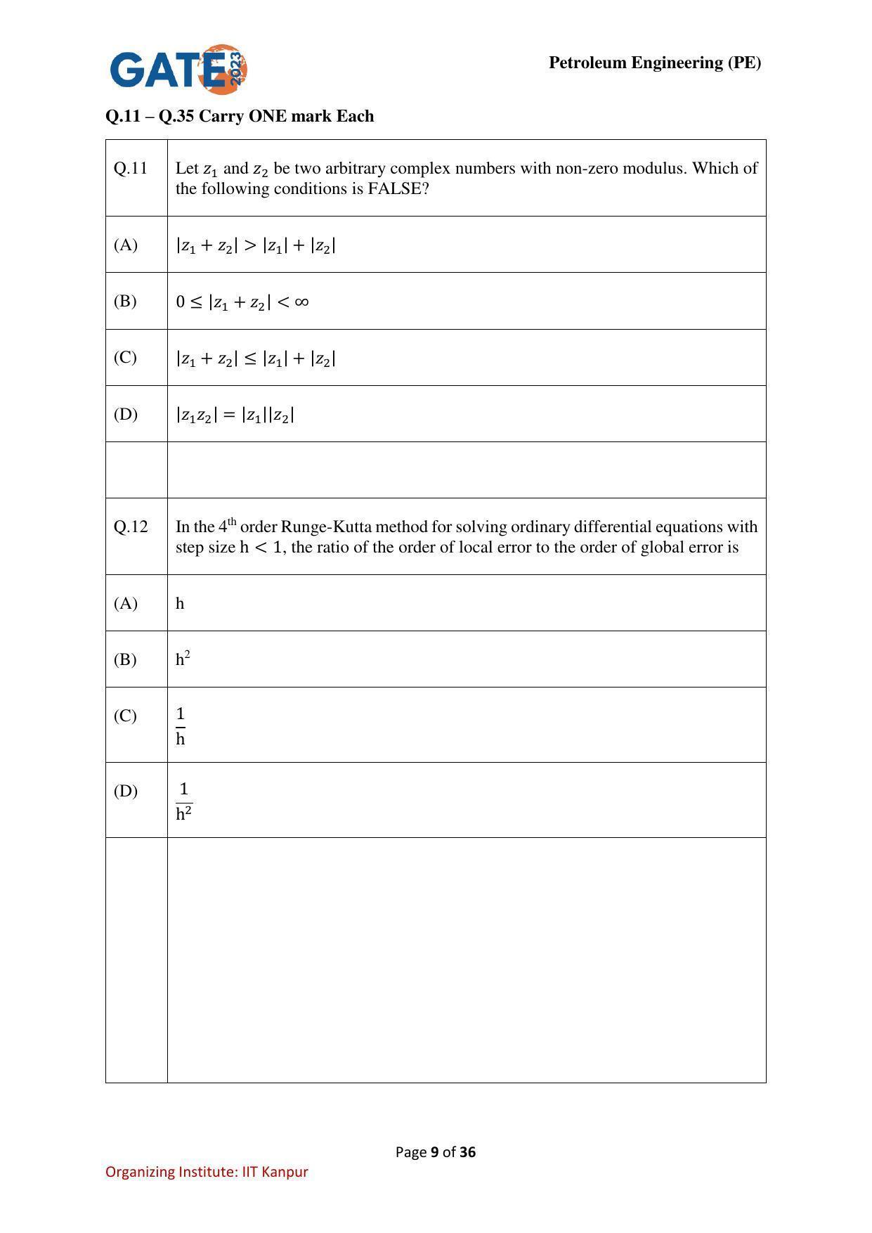 GATE 2023 Petroleum Engineering (PE) Question Paper - Page 9