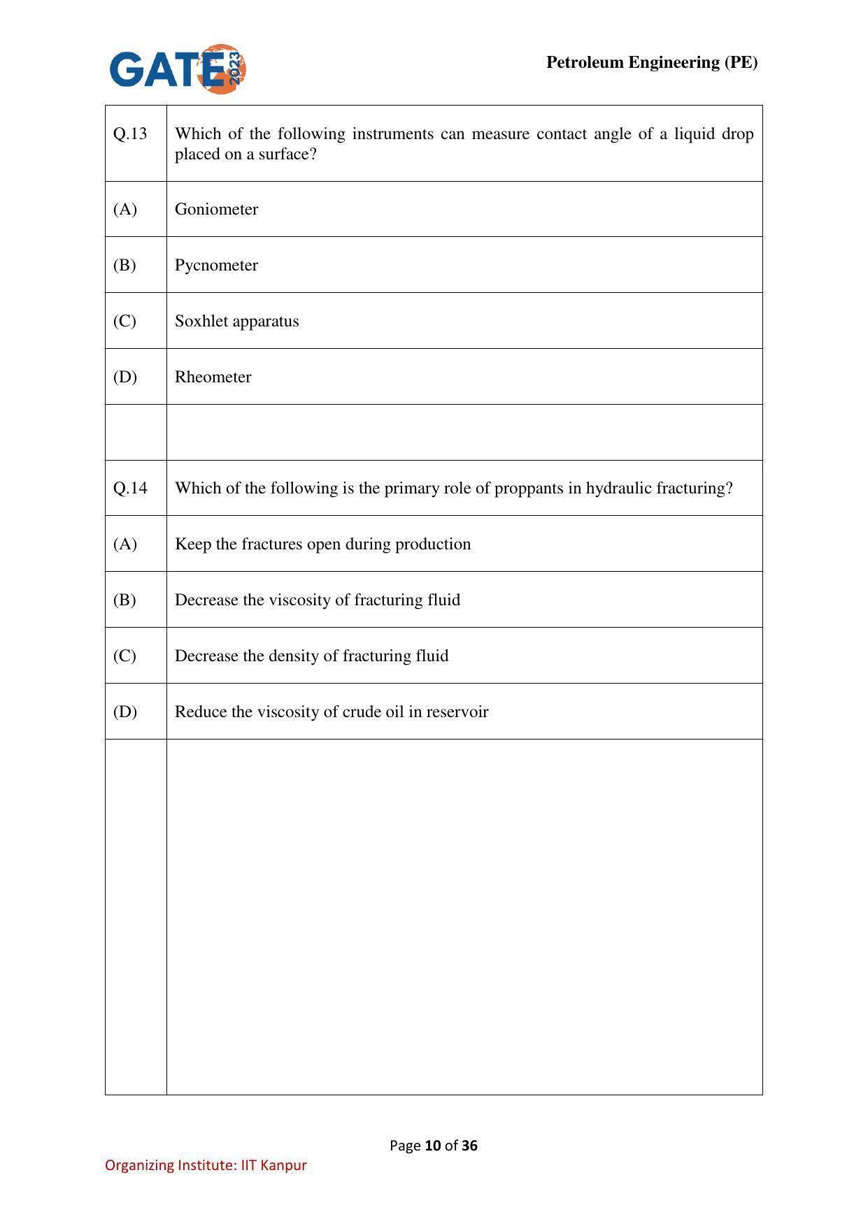 GATE 2023 Petroleum Engineering (PE) Question Paper - Page 10