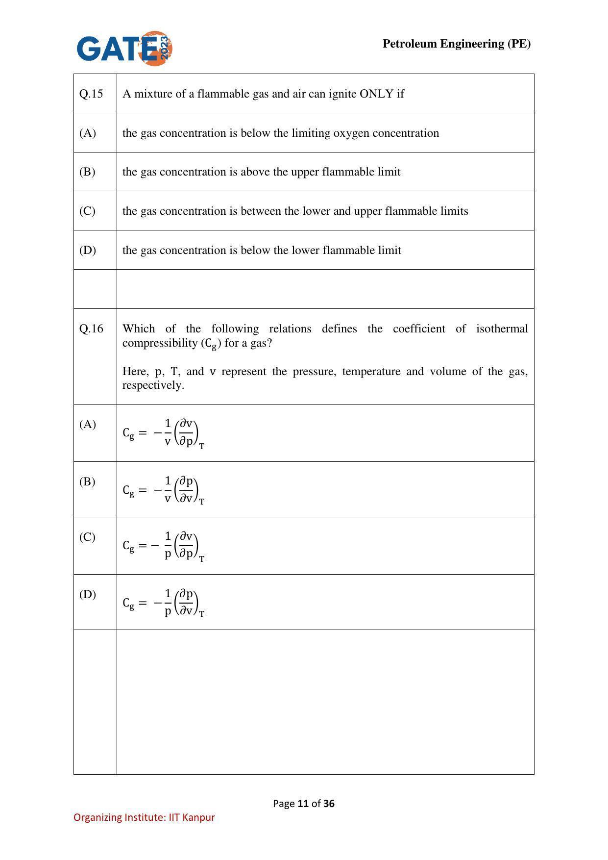 GATE 2023 Petroleum Engineering (PE) Question Paper - Page 11