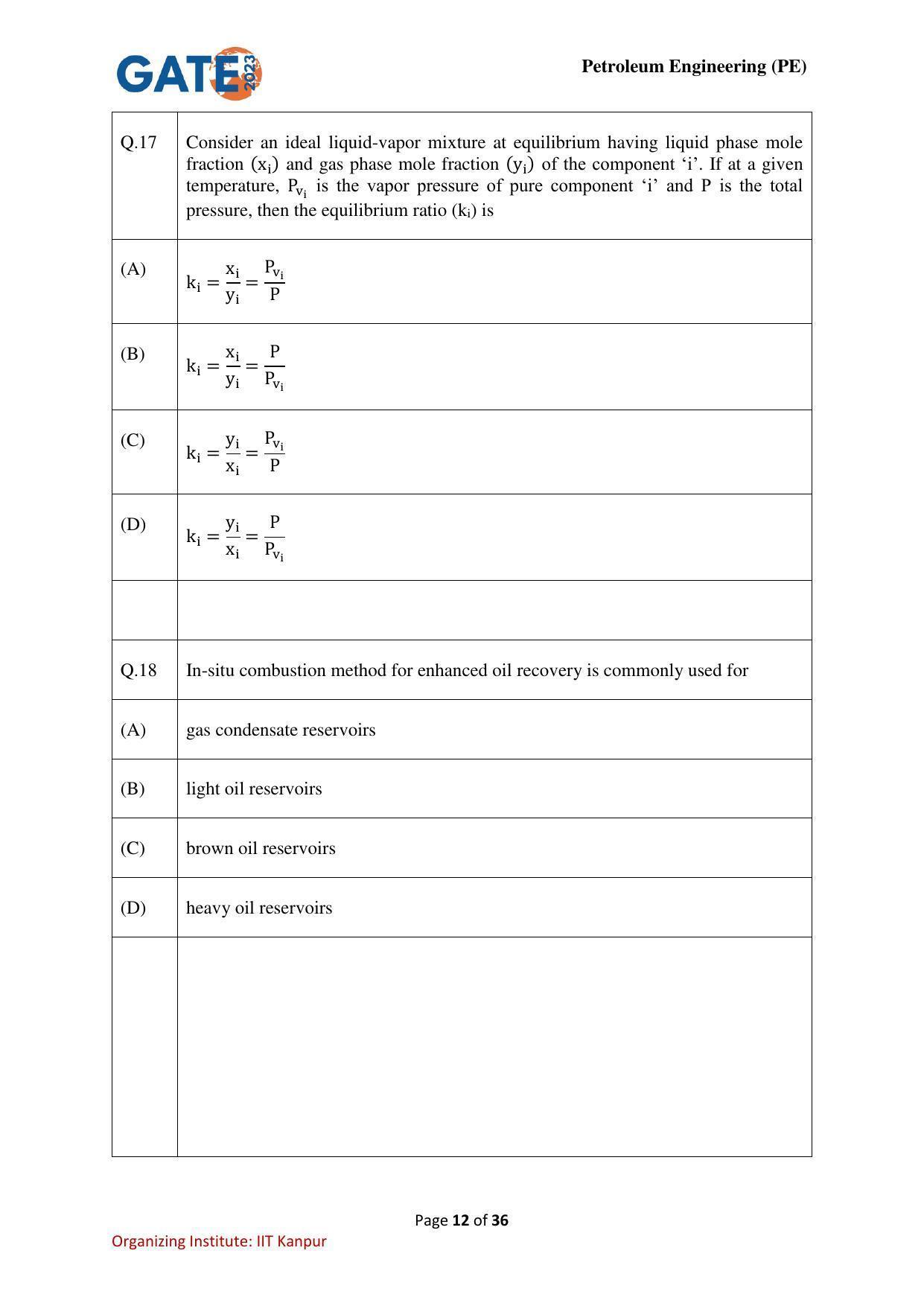 GATE 2023 Petroleum Engineering (PE) Question Paper - Page 12