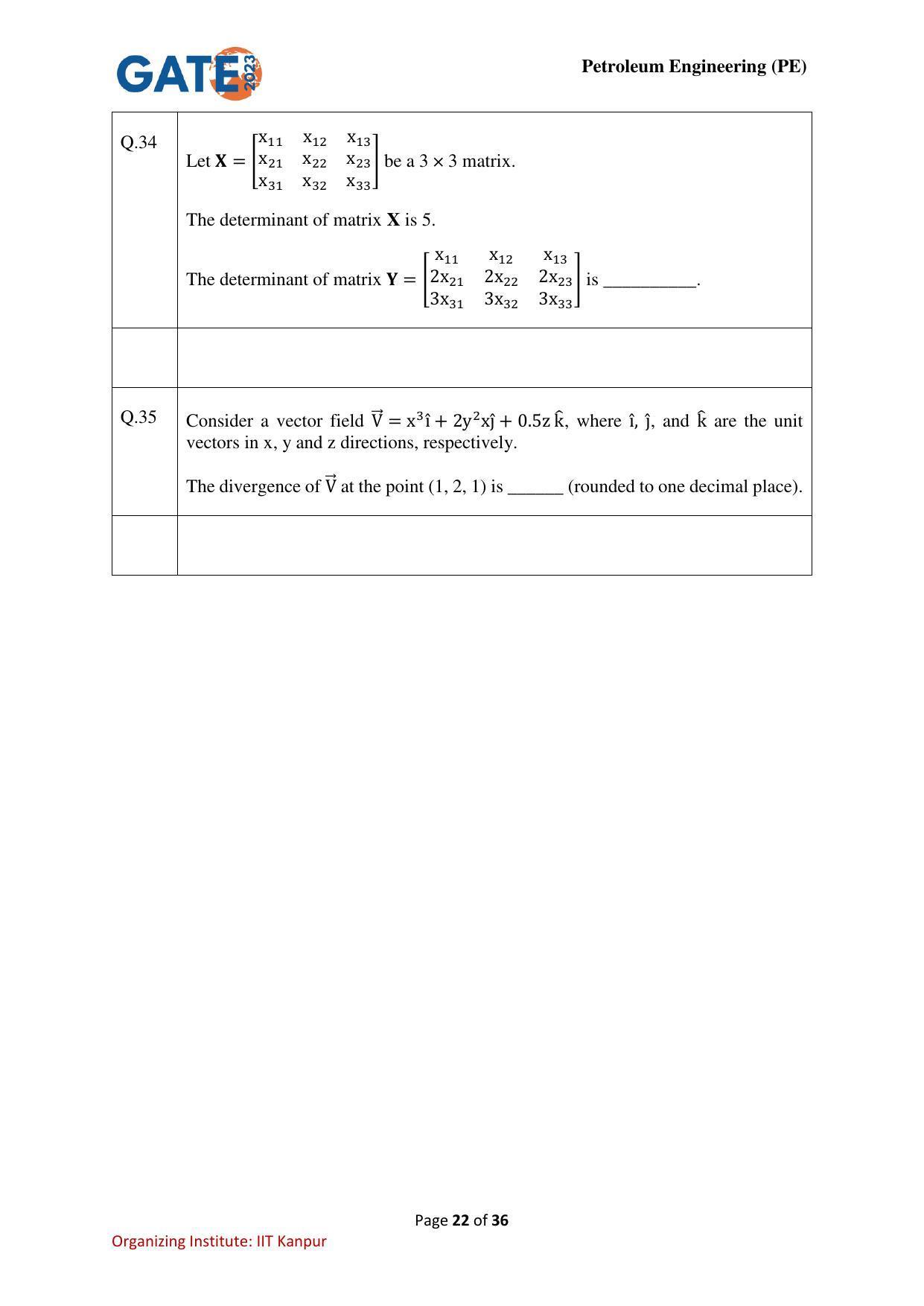 GATE 2023 Petroleum Engineering (PE) Question Paper - Page 22
