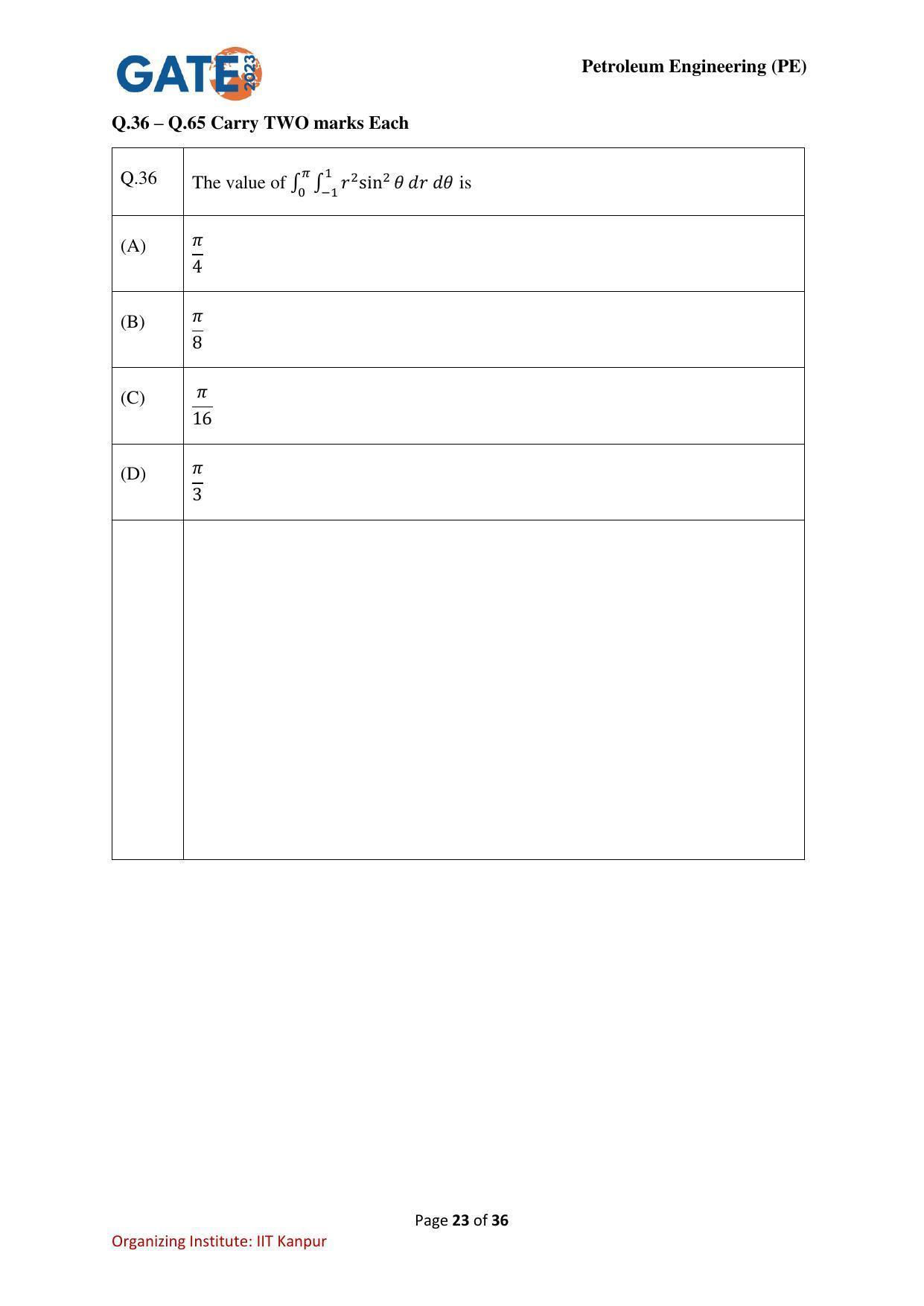 GATE 2023 Petroleum Engineering (PE) Question Paper - Page 23
