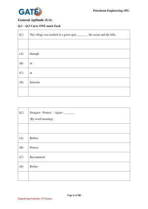 GATE 2023 Petroleum Engineering (PE) Question Paper