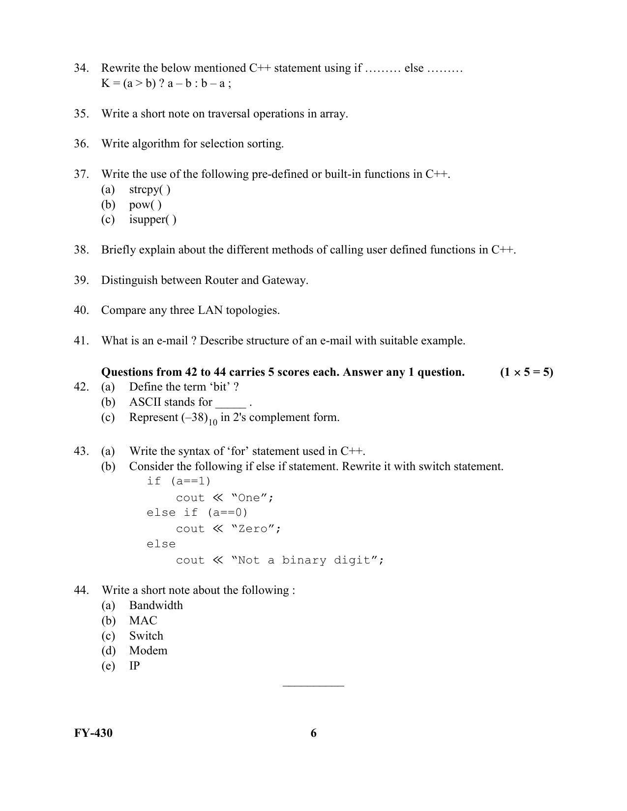 Kerala Plus One 2021-22 Computer Science Supplementary Question Papers ...