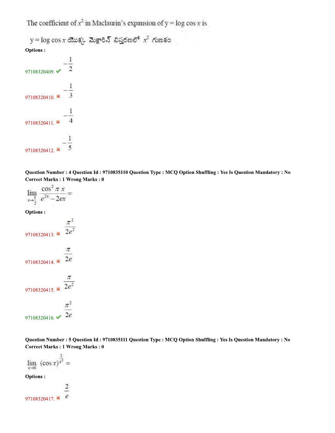 TS CPGET 2020 M.Sc. Mathematics (Shift 3) Question Paper with Answer Key - Page 3