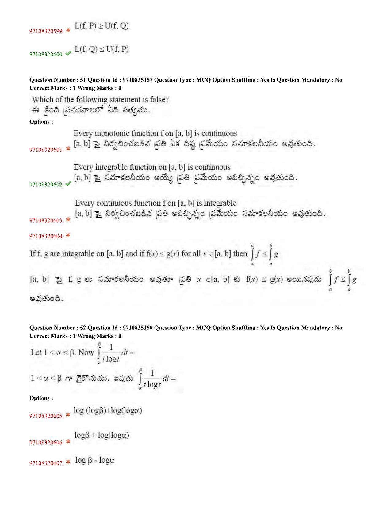 TS CPGET 2020 M.Sc. Mathematics (Shift 3) Question Paper with Answer Key - Page 24