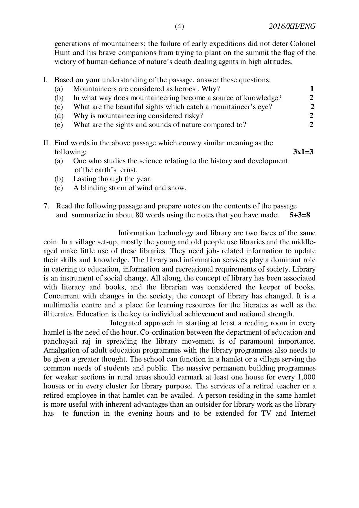 Nagaland Board Class 12 ENGLISH 2016 Question Papers - Page 4