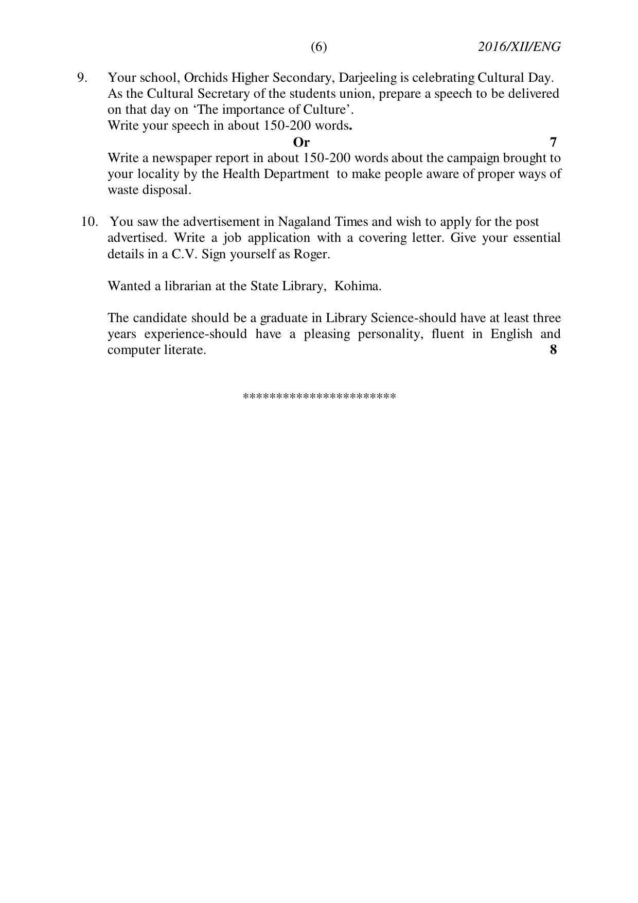 Nagaland Board Class 12 ENGLISH 2016 Question Papers - Page 6
