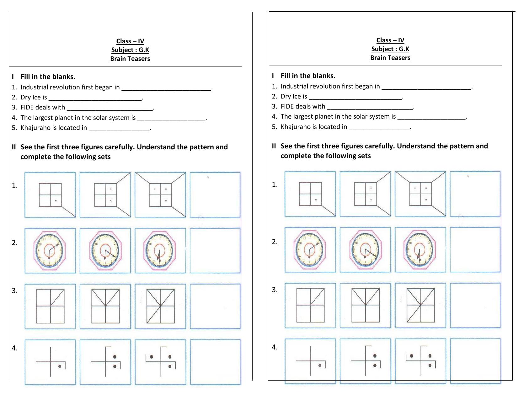 Worksheet for Class 4 General Knowledge Brain Teasers Assignment 3 - Page 1