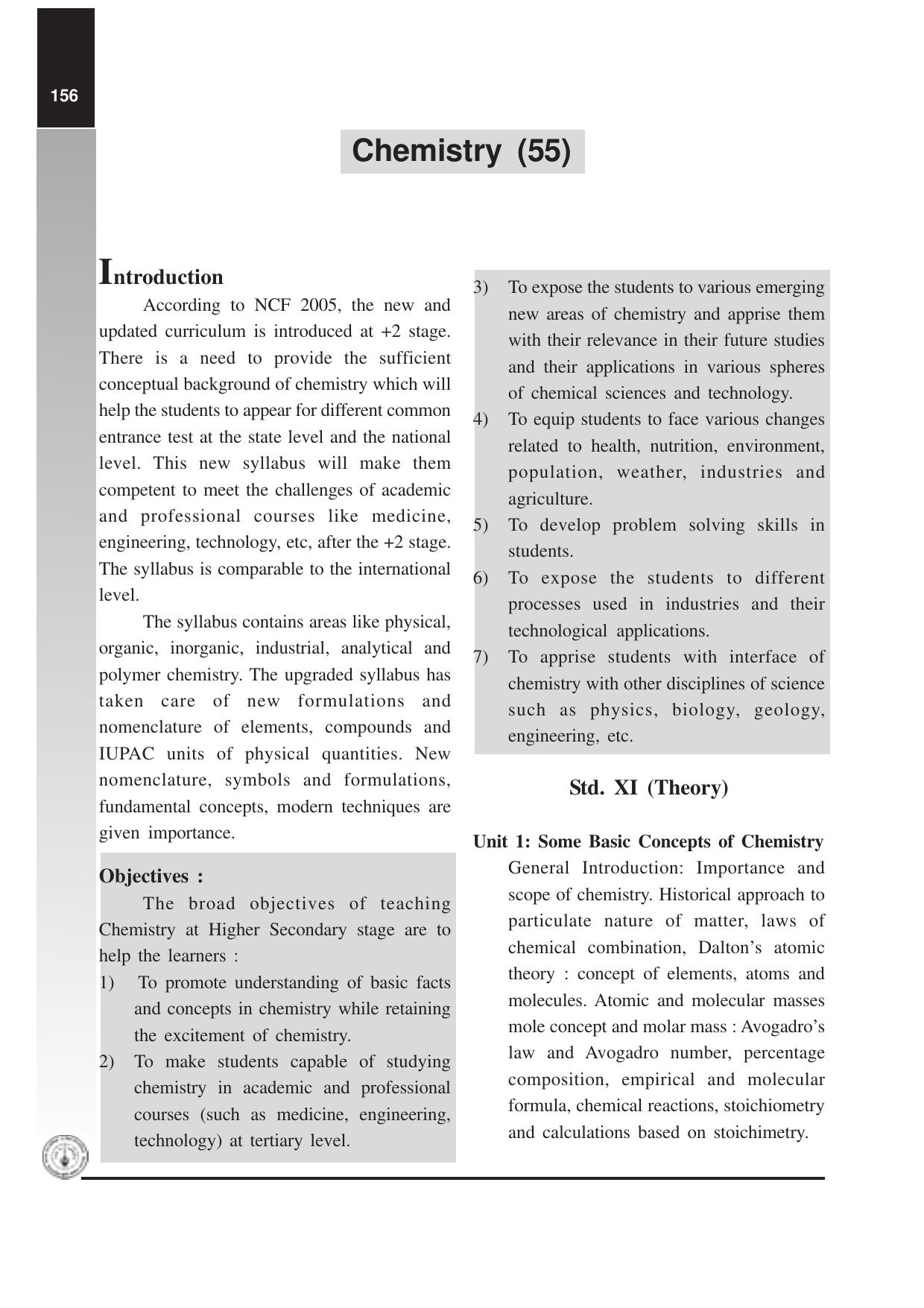 Maharashtra HSC Chemistry Syllabus - Page 1