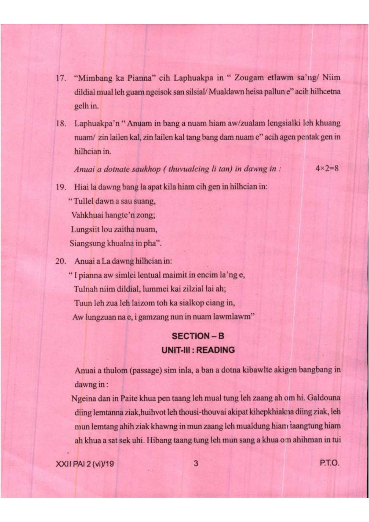 COHSEM Class 12	Paite (M.I.L.) 2019 Question Papers - Page 3