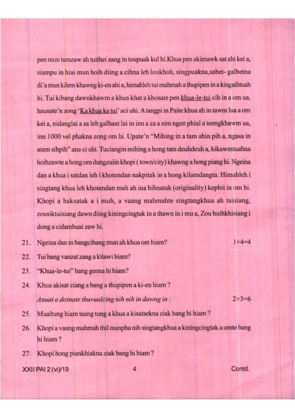 COHSEM Class 12	Paite (M.I.L.) 2019 Question Papers - Page 4