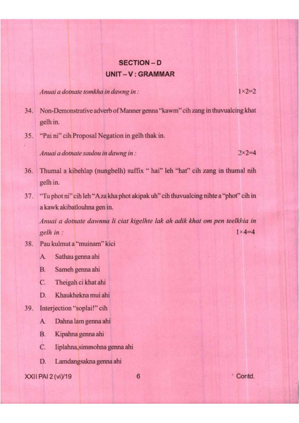 COHSEM Class 12	Paite (M.I.L.) 2019 Question Papers - Page 6