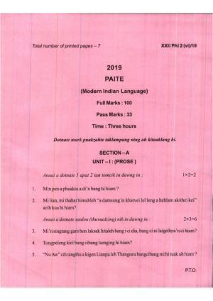 COHSEM Class 12	Paite (M.I.L.) 2019 Question Papers