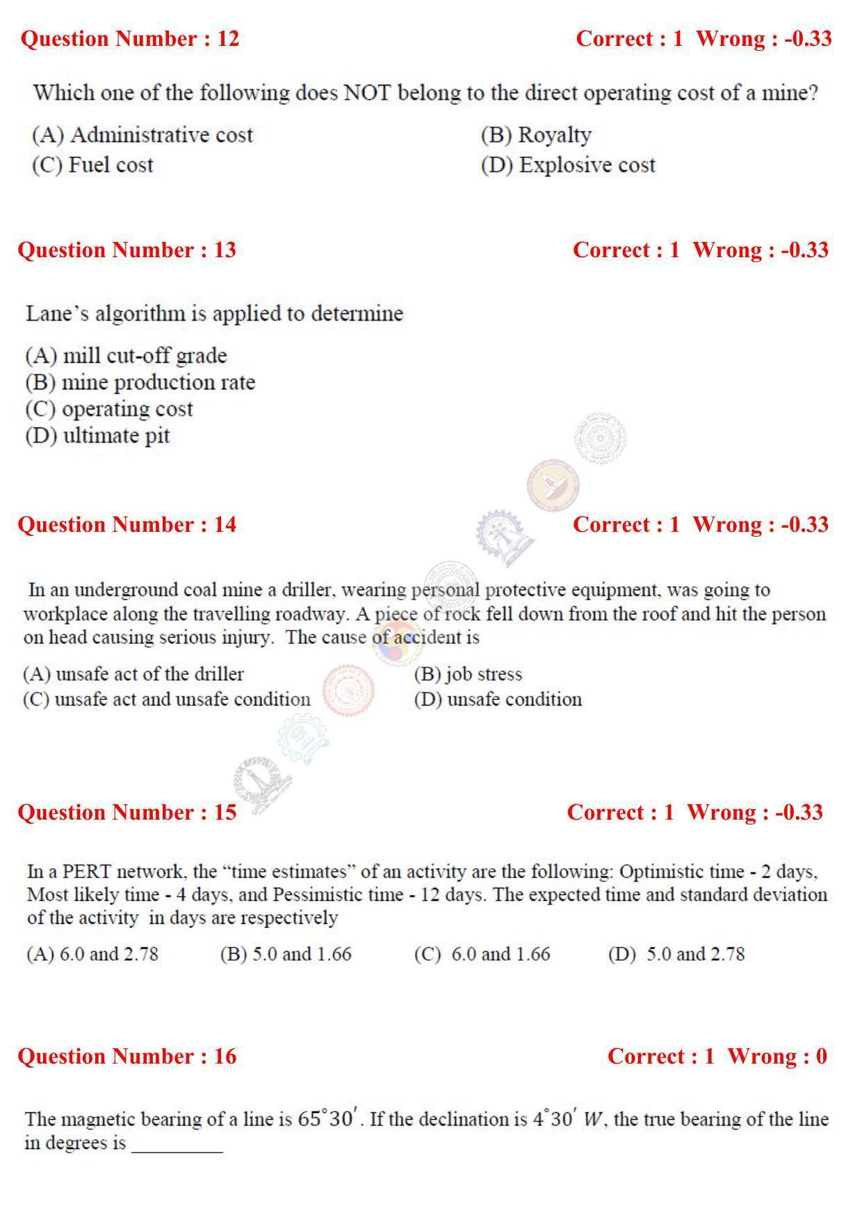 GATE 2017 Mining Engineering (MN) Question Paper with Answer Key - Page 5
