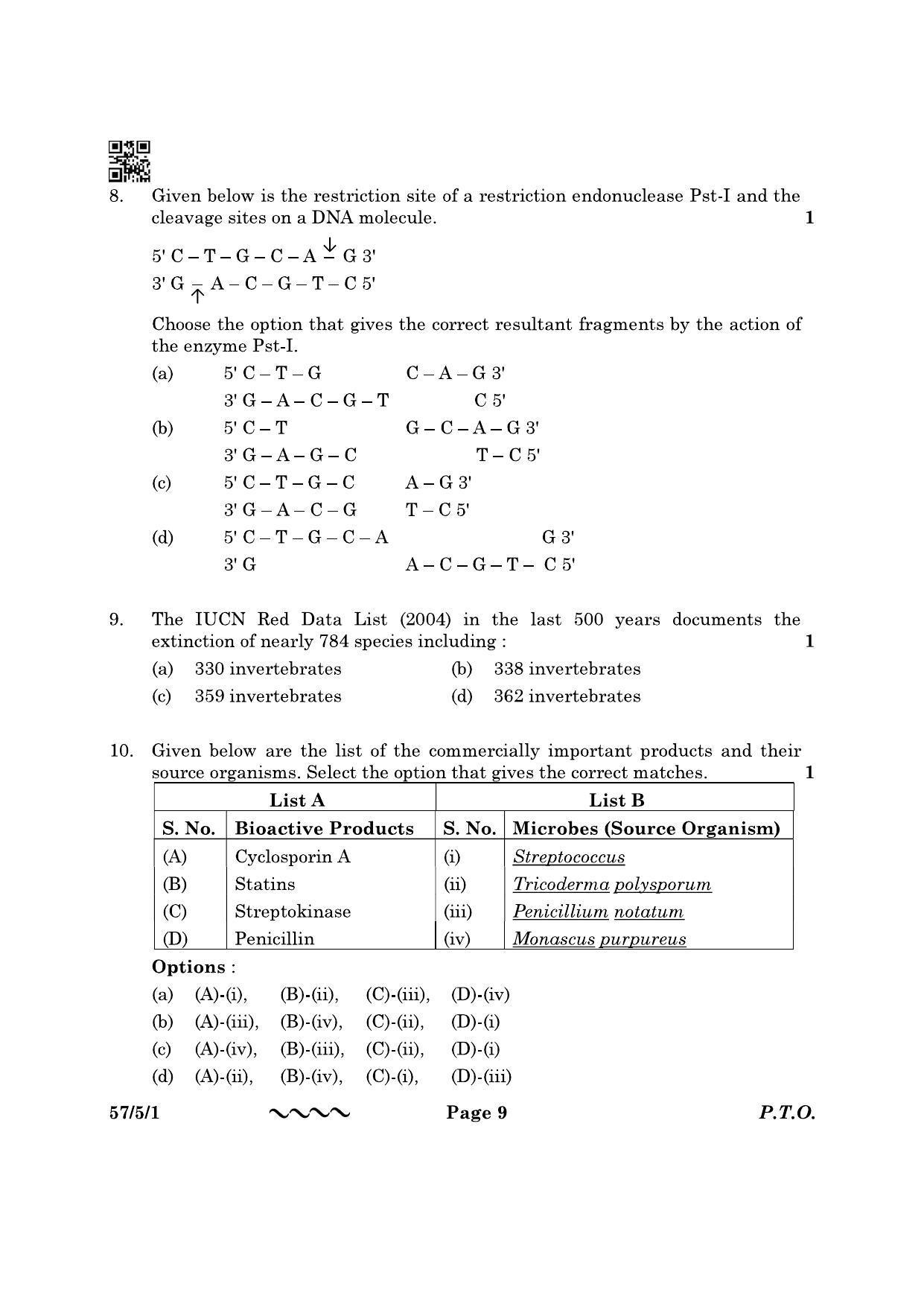 CBSE Class 12 57-5-1 Biology 2023 Question Paper - Page 9