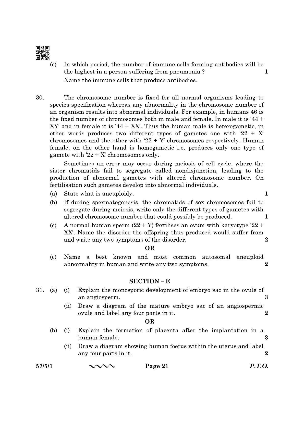 CBSE Class 12 57-5-1 Biology 2023 Question Paper - Page 21