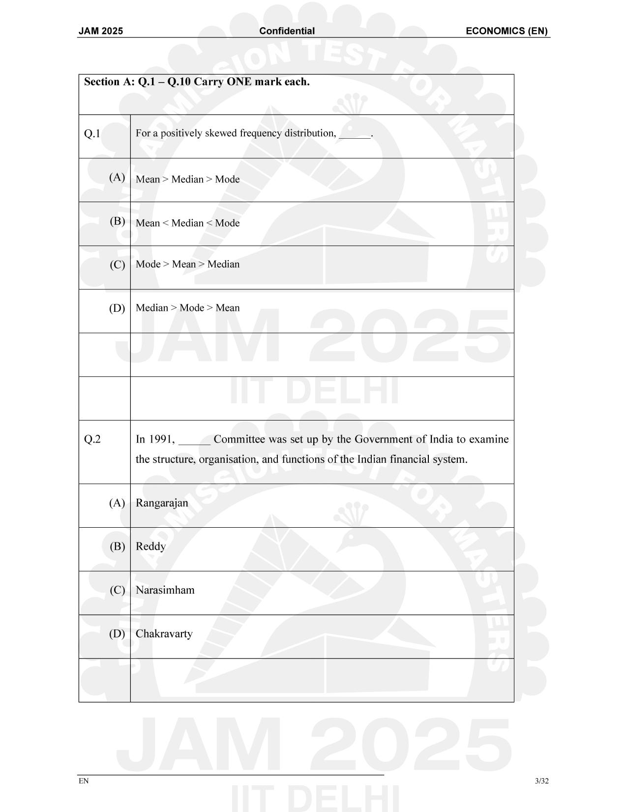 IIT JAM 2025 Economics (EN) Question Paper - Page 3