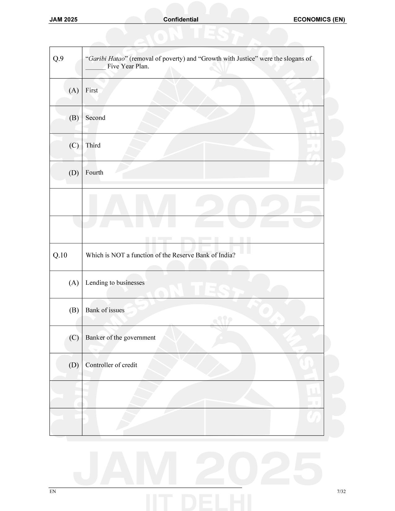 IIT JAM 2025 Economics (EN) Question Paper - Page 7