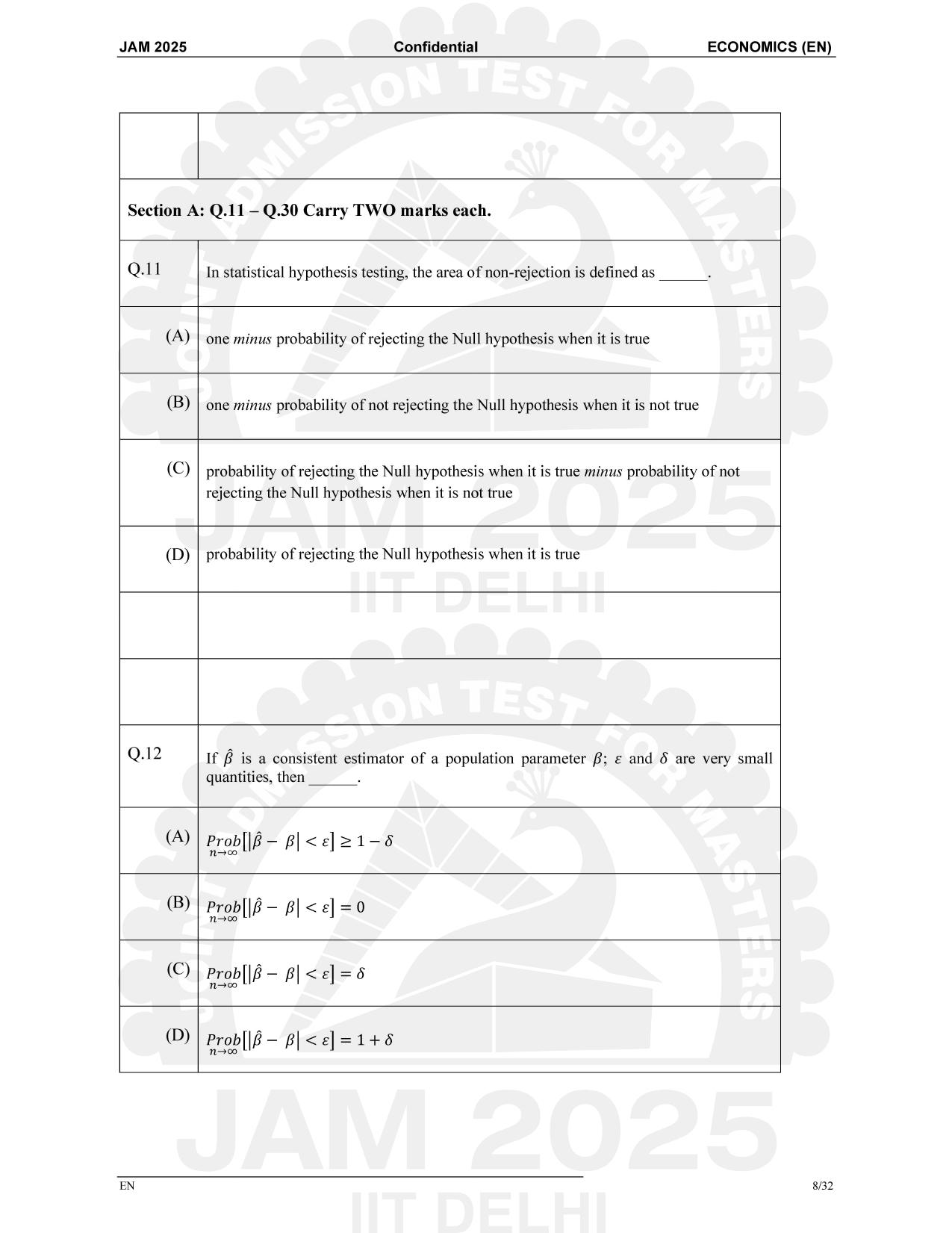 IIT JAM 2025 Economics (EN) Question Paper - Page 8