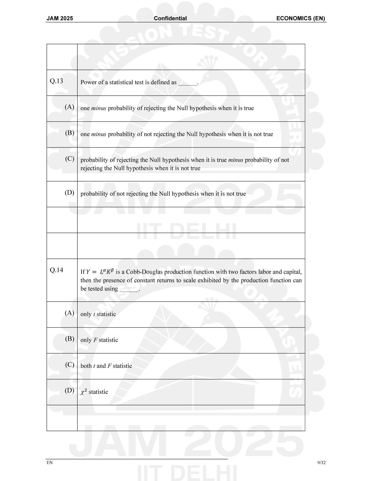 IIT JAM 2025 Economics (EN) Question Paper - Page 9