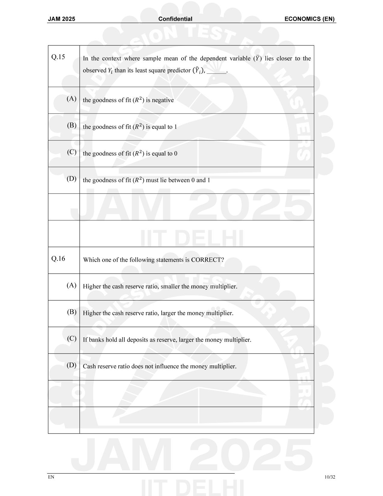 IIT JAM 2025 Economics (EN) Question Paper - Page 10